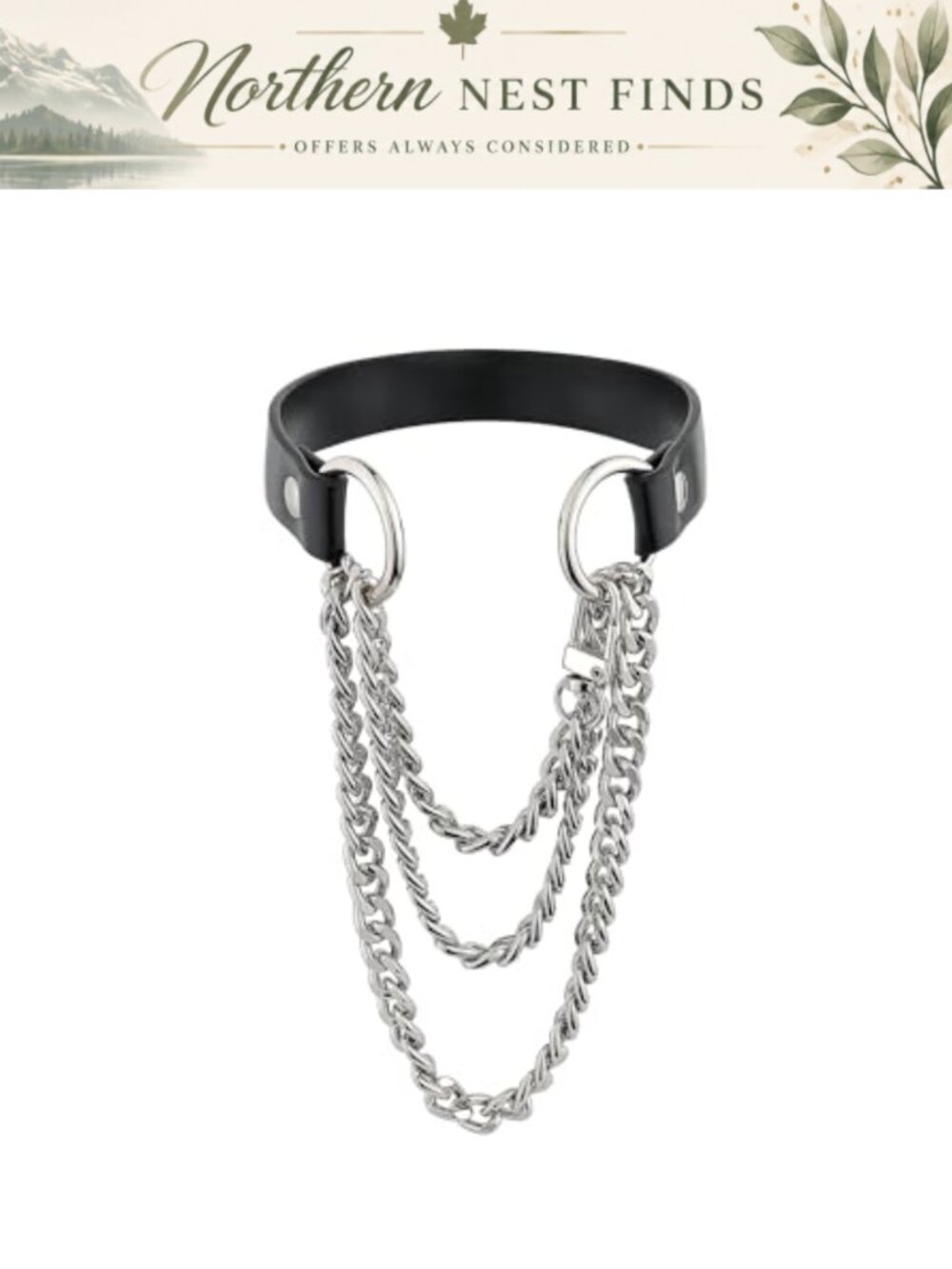 Handmade Vegan Leather Choker Necklace with Cuban Chain for Women